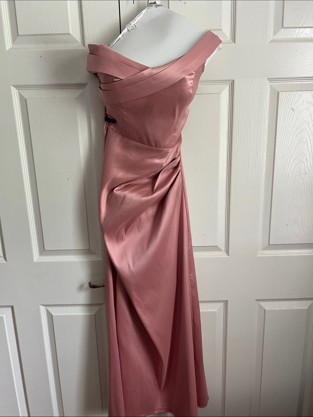Oleg Cassini One-Shoulder Satin Gown in Dusty Rose MOB dress